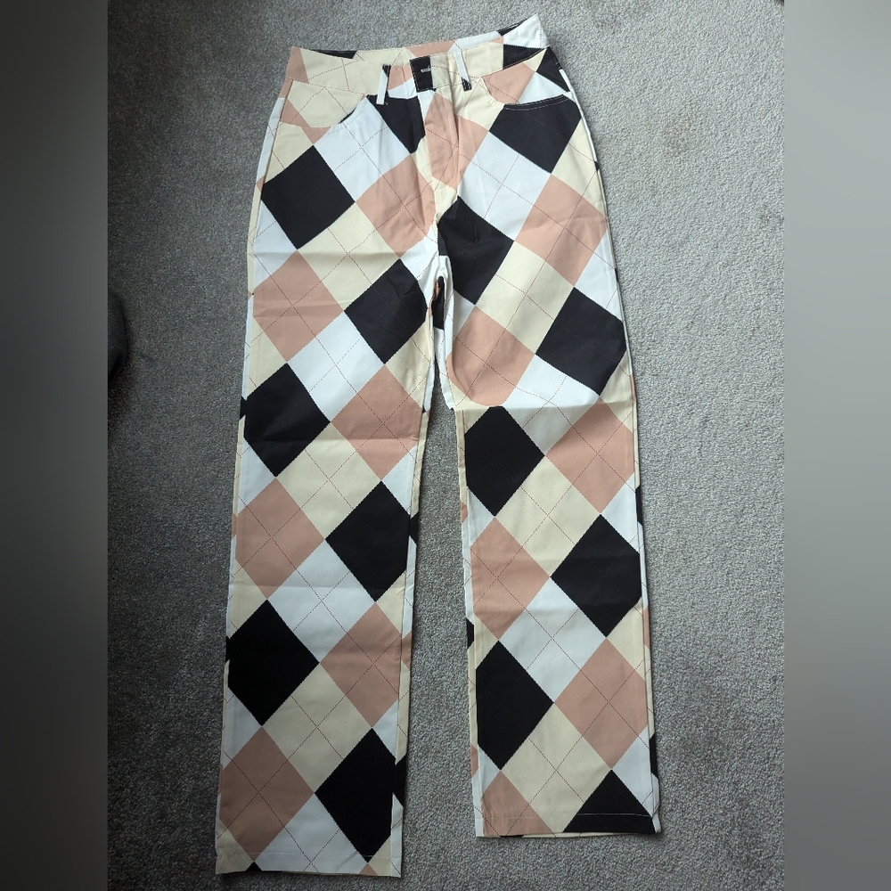 Argyle print canvas pants